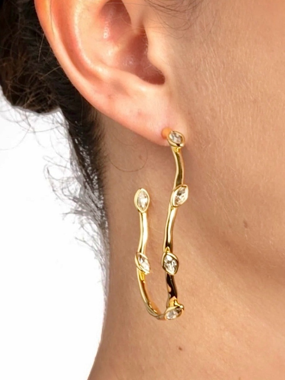 ALEXIS BITTAR Navette Crystal Post Hoop Earrings in Gold